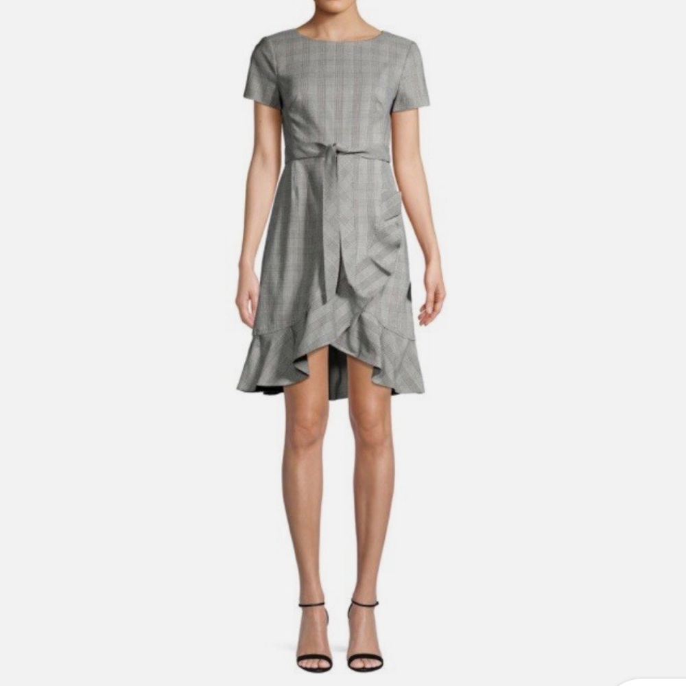 Petite Plaid Ruffle Wrap Dress